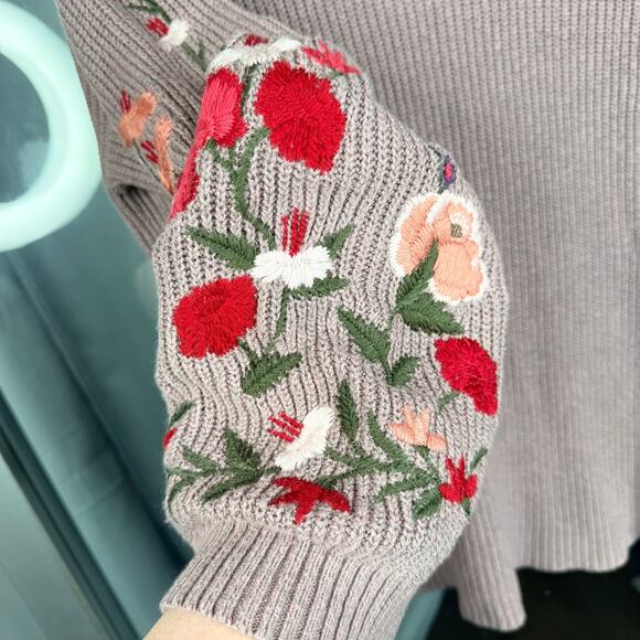 AMERICAN EAGLE S Lavender VNeck Sweater Floral Embroidered Cozy Cottage Feminine - Picture 6 of 9